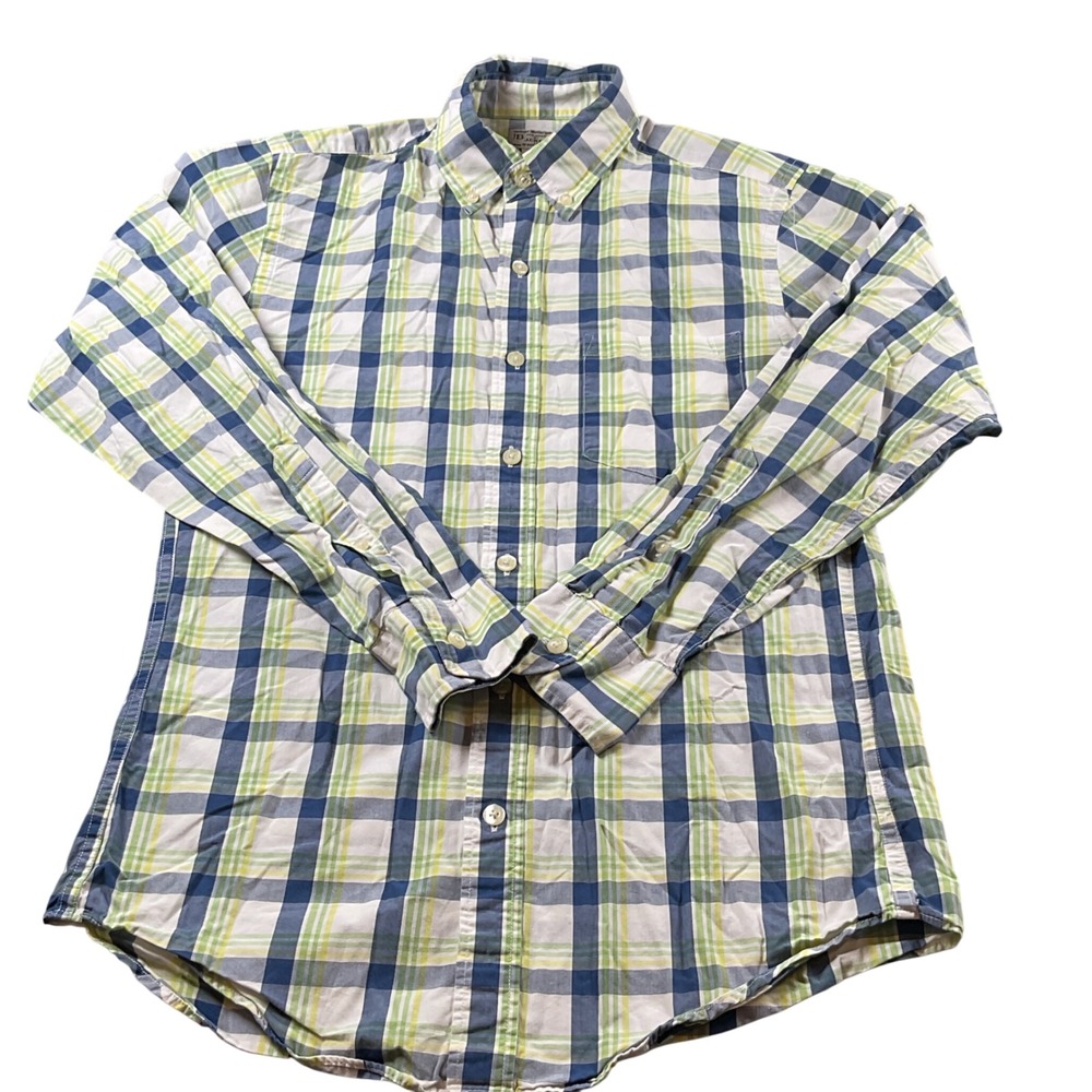 J.Crew Mens XS‎ Button Down Shirt Long Sleeve Plaid White Blue Green Casual